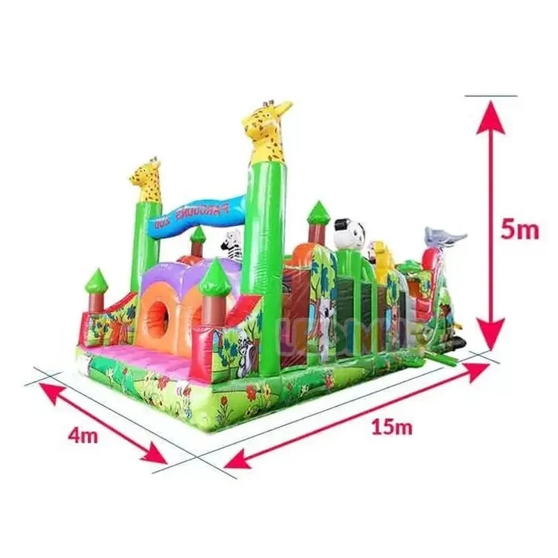 Commercial Animal Kingdom Obstacle Course Slide Combo Bounce House Inflatable Bouncer Giraffe Jumping Castle