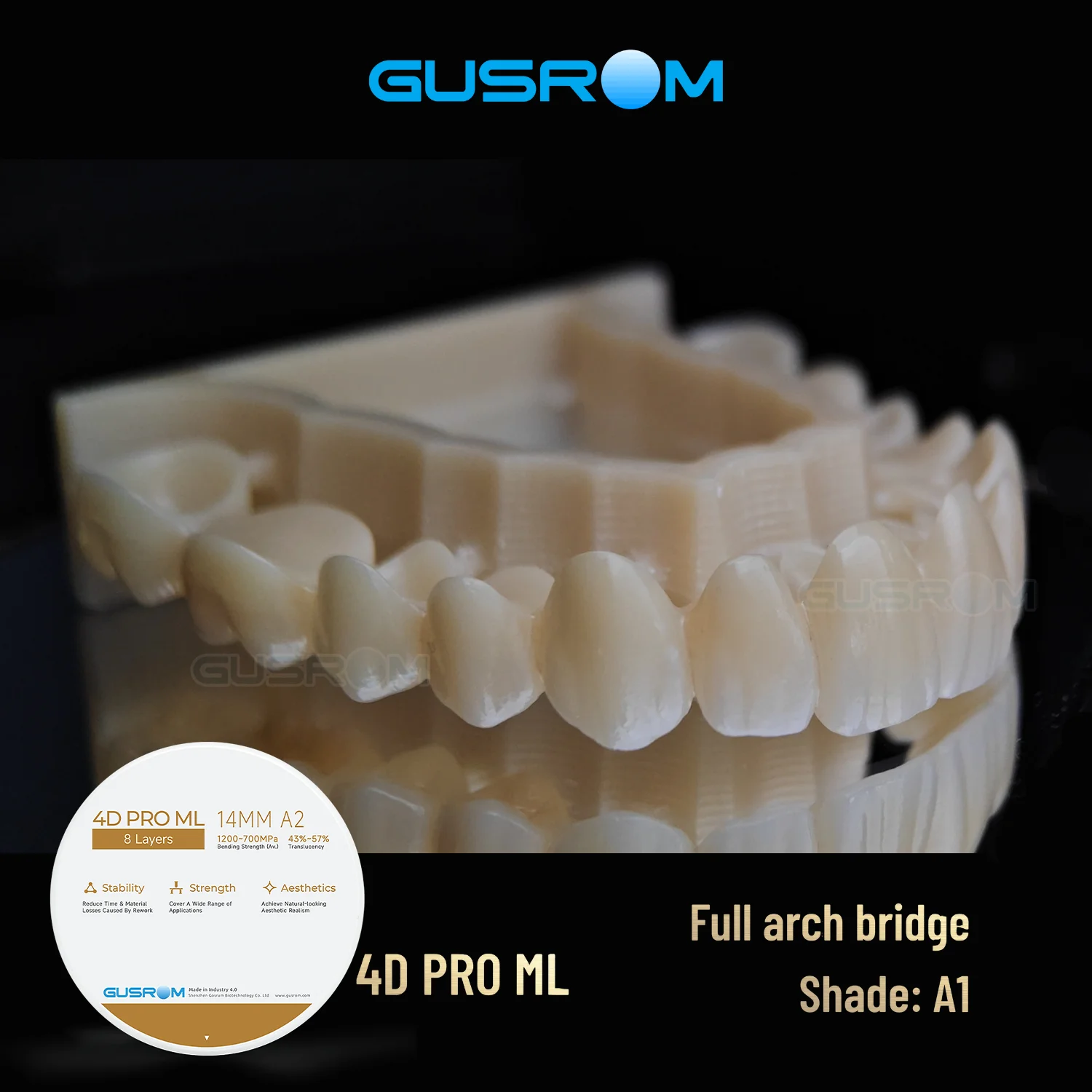 

4D Pro A1 A2 A3 Colors Zirconia Block 98mm Dental Lab Multilayer Zirconia Disc for CAD CAM Disc Aesthetic Crown Bridge Veneer
