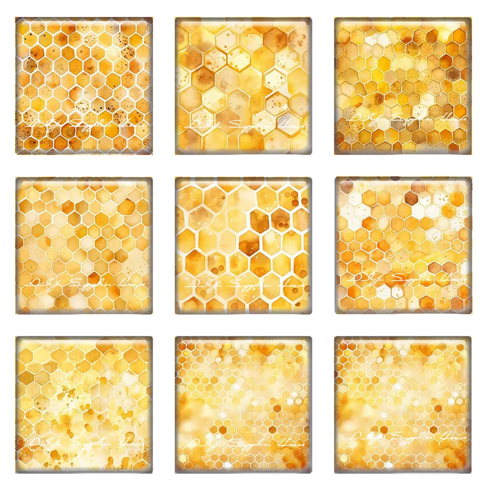 

10pcs/lots Square Photo Glass Cabochon Honeycomb Charms Demo Flat Back Cameo For Diy Jewelry Making Findings Accessories