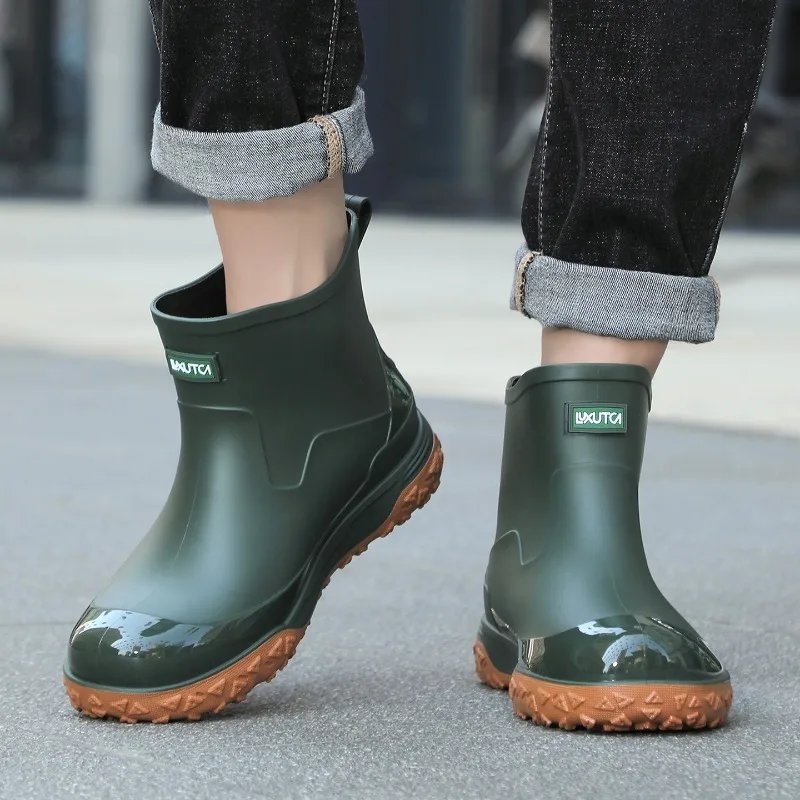 Men's Mid-Calf Waterproof Lightweight Rain Boots Non-slip Wear-resistant Thick Sole Shoes For Commute Kitchen Car Wash