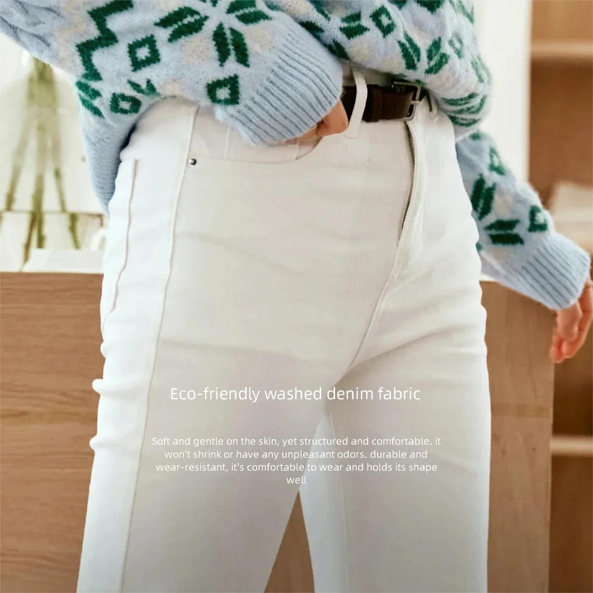 OLrain blanc jean pour femmes 2025 automne décontracté taille haute pantalon banlieue coton jambe droite femme Denim pantalon WN56QA93303