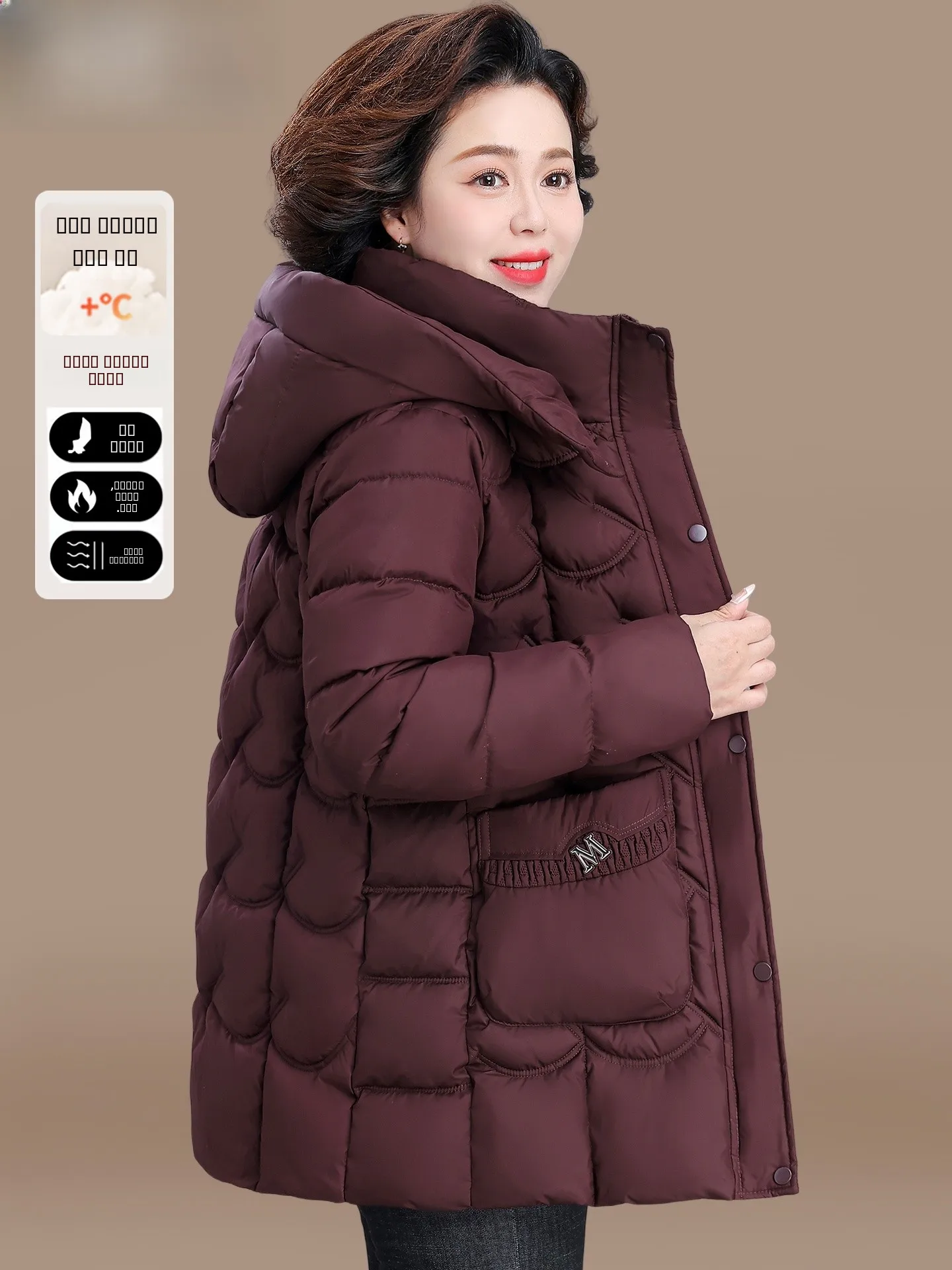 

Sli Mid-Length down Jaet for Women over 50 Winter Coat Warm Cotton Outerwear Large Size Faionable ly Women's Clo...