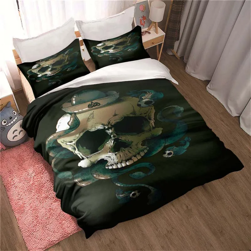 

Skull design three-piece set, bedroom bed decorated with delicate quilt cover pillowcase quilt beautiful birthday gift