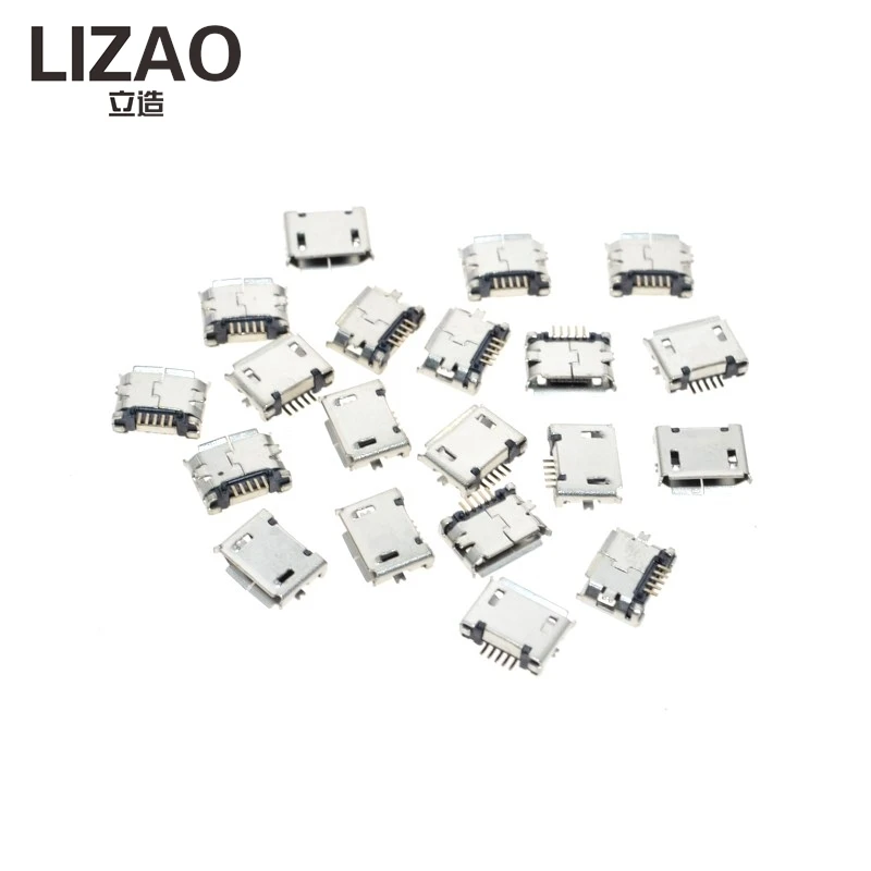LIZAO 20PCS Micro USB Type B Female Port, 5Pins 180 Degree SMD SMT Connector, PCB Mount USB Jack Socket for Electronic Repair