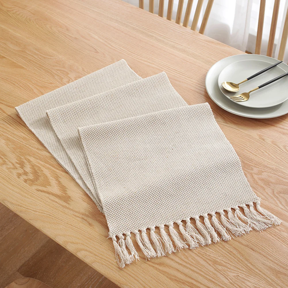 

Farmhouse Rustic Woven Tassel Table Runner Cotton Dining Tablecover Long Tablecloth Decoration Tassel Table Runner