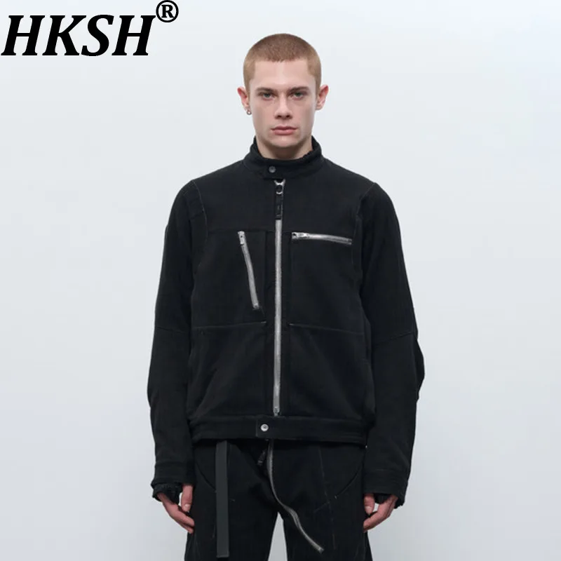 

Мужские демисезонные куртки HKSH в стиле панк из хлопка и льна с жаккардовым узором, мотоциклетные куртки в стиле Ins Waste Land, модель HK19064