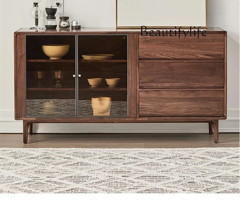 

American Retro Black Walnut Solid Wood Sideboard European Entry Lux Living Room Home Storage Cabinet