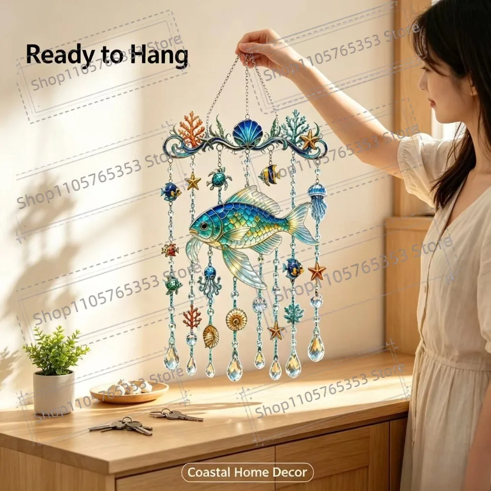 New Ocean Animal Crystal Wind Chime Pendant, Garden Terrace Seaside Villa Outdoor Home Decor, Exquisite Gift Artware Collectible