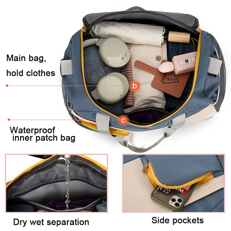 Bolsa de viagem dupla expansão para mulheres e homens, sacola de cores contrastantes, grande capacidade, sacos crossbody, Oxford impermeável, Weekend Bags