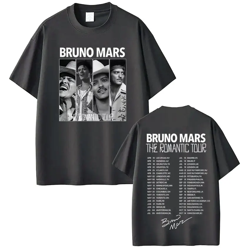 Bruno Mars The Romantic Tour 2026 Print T Shirt Men Women Fashion T-shirts Short-sleeved Vintage Cotton High Quality T-shirts