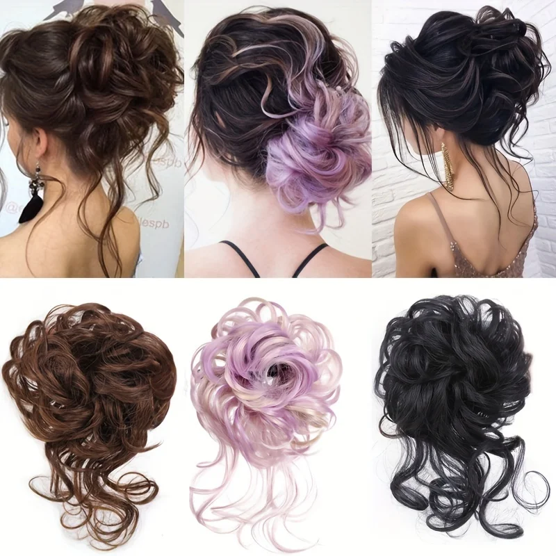 synthetic Messy BunTousled Updo Extension With Elastic Band For Women, Versatile Curly Hair Accessory Hair Accessories For Wo