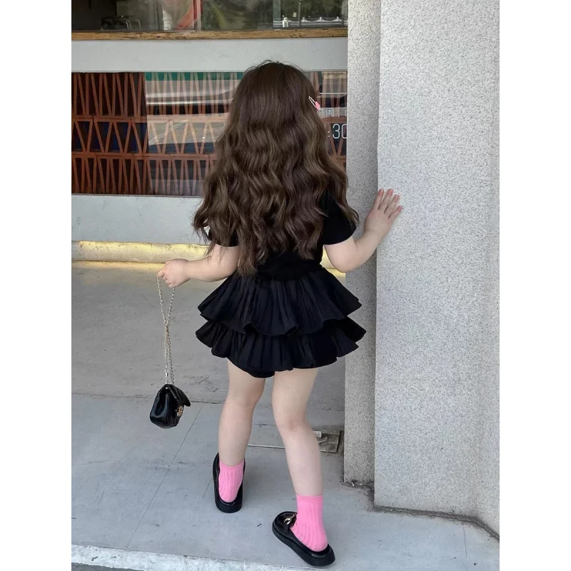 Girls Suit2025Summer New Children's Pleated Skirt Skirt Safety Pants Children2-7Year-Old Princess Dress