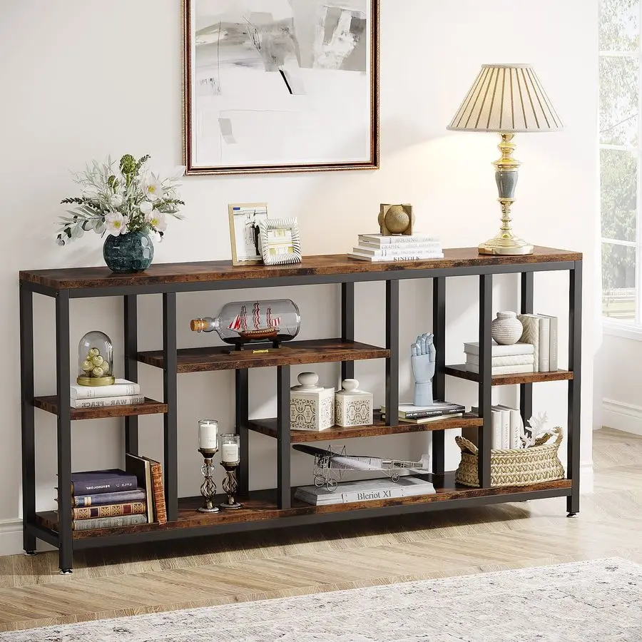 

Console Sofa Table, 70.9 inch Extra Long Table Behind Couch with Storage Shelves, 3Tier Industrial Narrow Entryway Hallway Acce