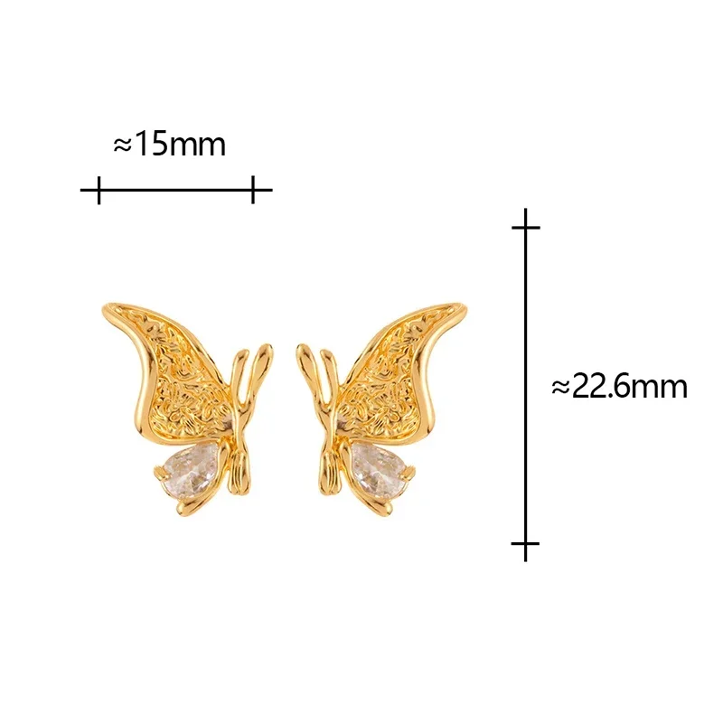 

Real 925 Sterling Silver 18K Gold Zircon Butterfly Stud Earrings for Women Light Luxury Fine Jewelry Cute Insect Accessories