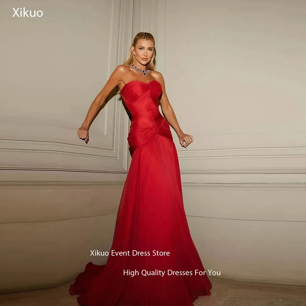 Xikuo шифоновые милые вечерние платья красный лиф с рюшами платье для выпускного вечера без рукавов длиной до пола платья для особых случаев по индивидуальному заказу
