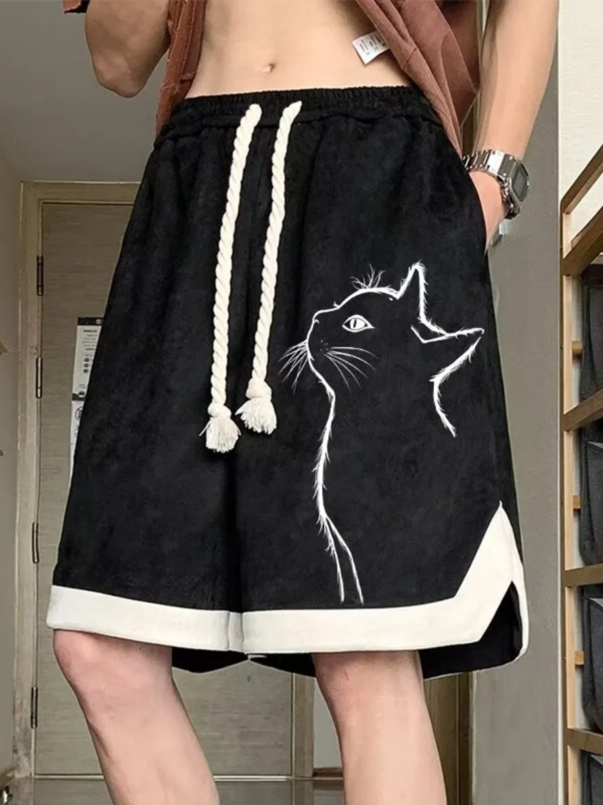 

Color Block Basketball Shorts Men's Summer Sporty Trendy Loose plus Size Straight Leg Five-Quarter Length Fashionable Casual