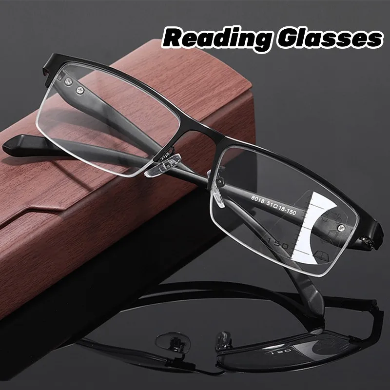 

Anti Blue Ray Progressive Multifocal Reading Glasses Fashion Business Half Frame Men Women Presbyopic Eyewear Diopter 0 To +4.0