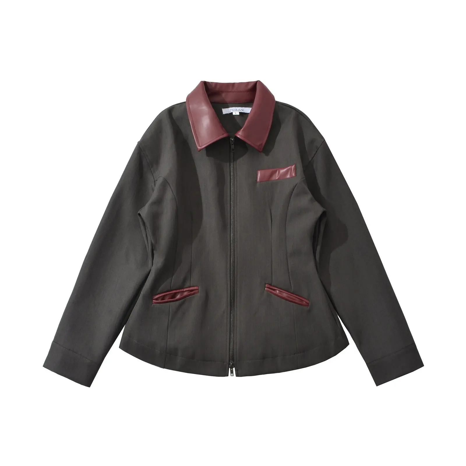 Jaqueta Slim Fit com Detalhes em Couro para Mulheres, Nova Chegada de Outono, Roupas Femininas ZR