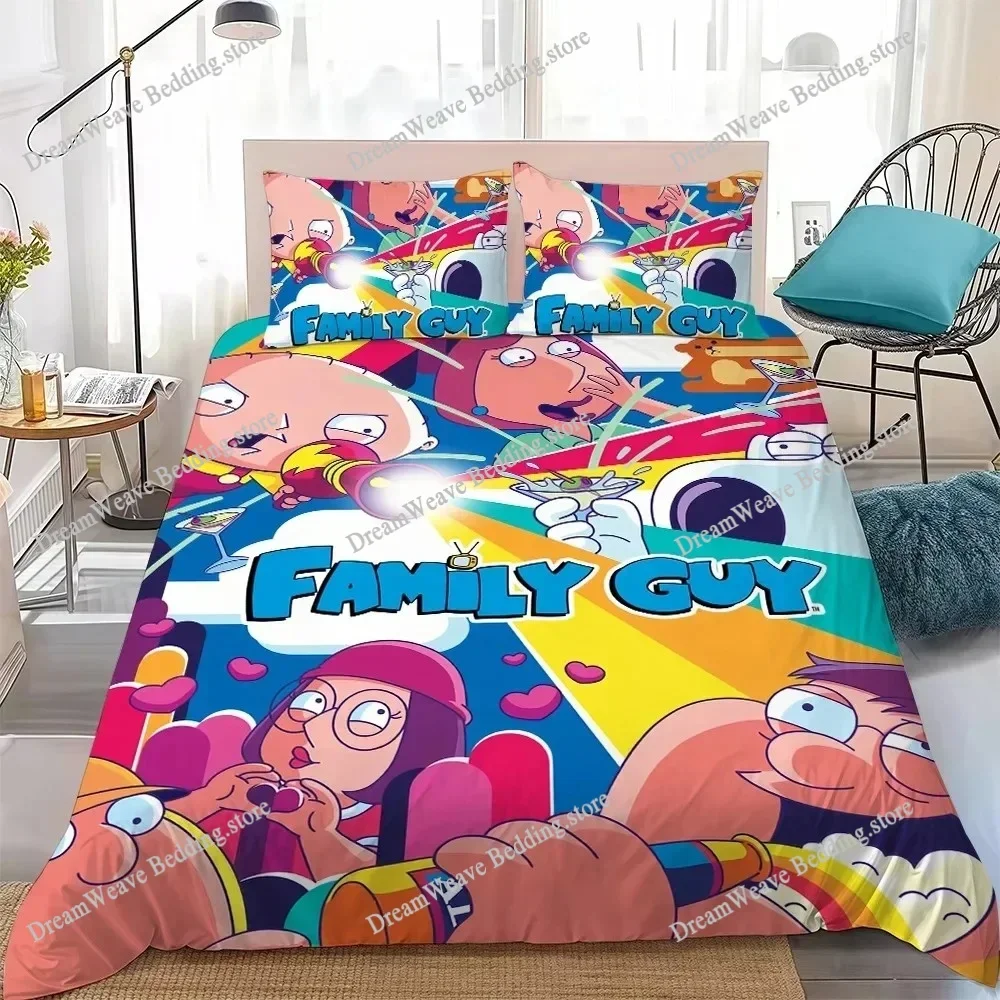 3D Printed Cartoon F-Family-Guy Funny Bedding Set Duvet Cover Pillowcase Single Double Luxury for Kids TeensFQH