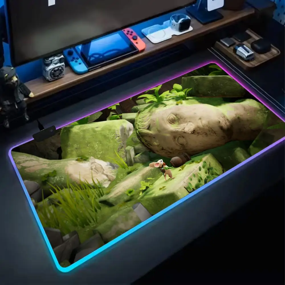 Moss The Forgotten Relic Mouse Pad RGB Extra Large Mouse Pad for Gaming, Smooth Surface, Non-Slip, Customizable Lights