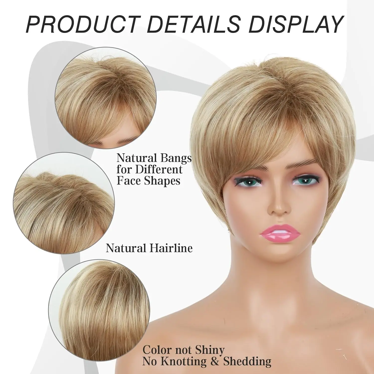 Short Straight Omber Brown Synthetic Wigs Layered Cut Hair Wig for Women Blonde Pixie Cut Layered Wig With Bangs For Daily Use