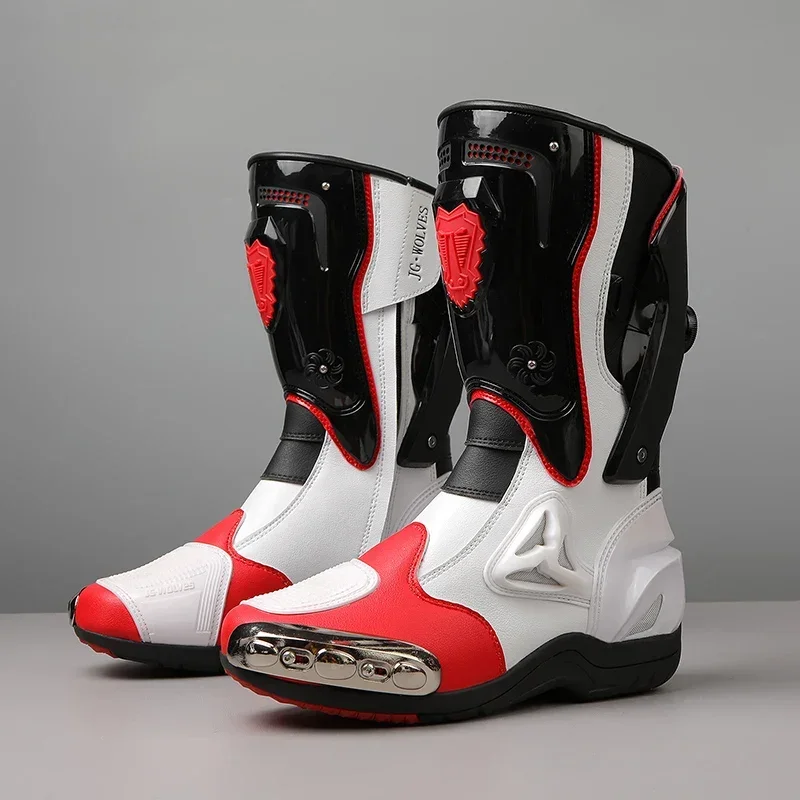 SPEED Motorrad-Rennstiefel, professionelle Biker-Schuhe, Motorrad-Reiten, Schutzausrüstung, Mikrofaser-Lederstiefel, Größe 39–47