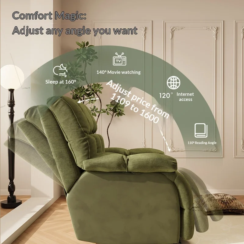 Adjustable cotton filled modern sofa recliner single living room bedroom multi-function rotating tilt chair