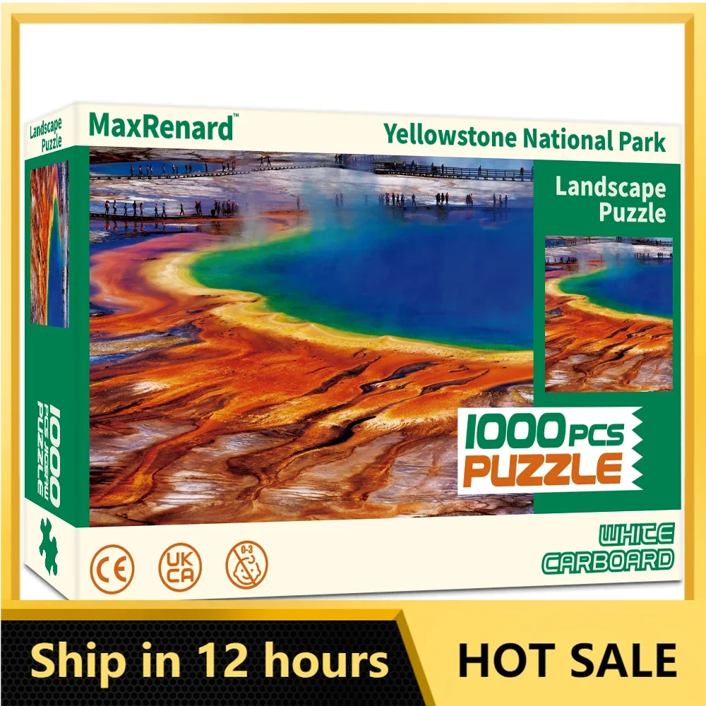 MaxRenard 68*49cm High Quality 1000pcs Jigsaw Puzzle Yellowstone National Park With Glue Sheets Home Wall Decoration Family Game