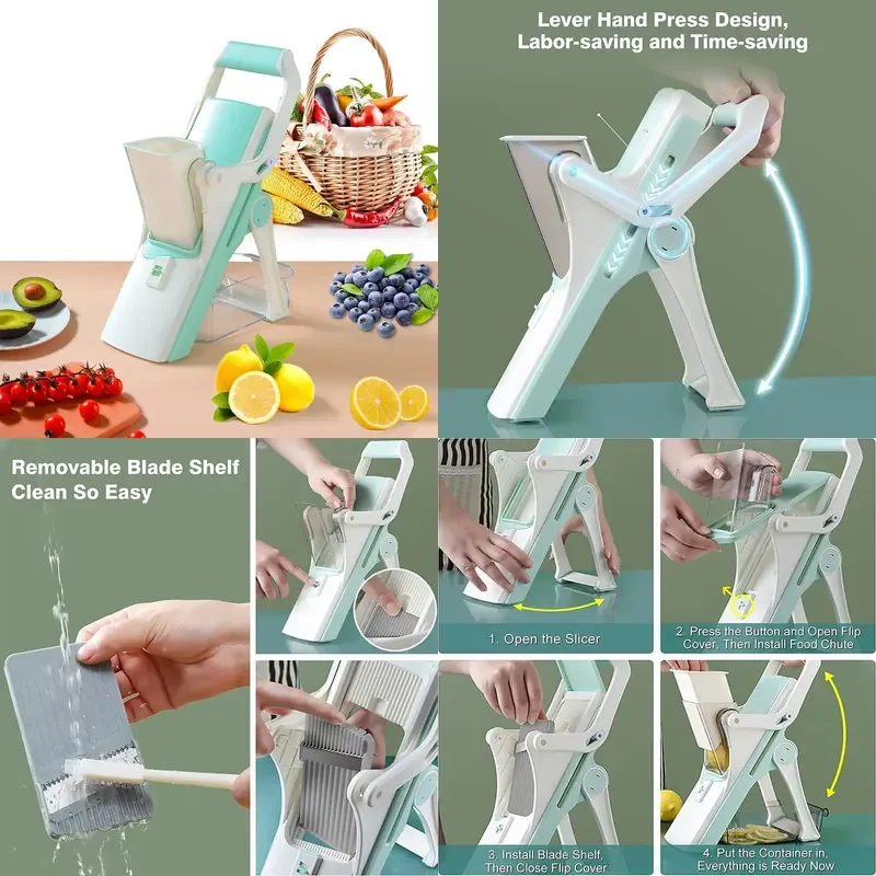 5 in 1 Multifunctional Vegetable Chopper Cutter Adjustable Thickness Mandoline Slicer Food Grater