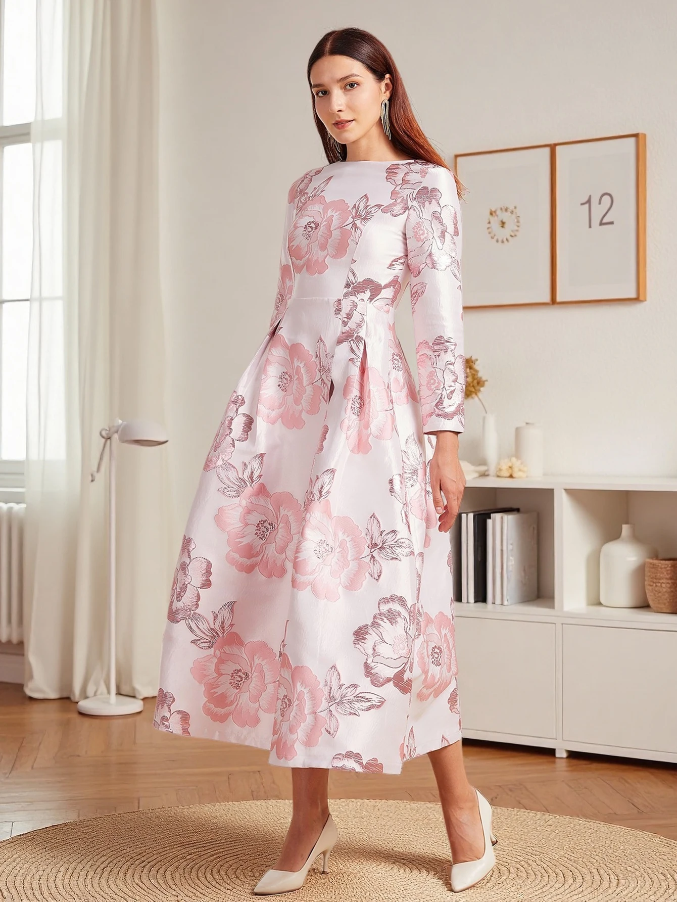 Devchata-女性のための長いジャカードドレス,エレガントで豪華な服,自由奔放に生きるスタイル,花柄,ファッション,パーティー,イブニング,カジュアル,新しいデザイン