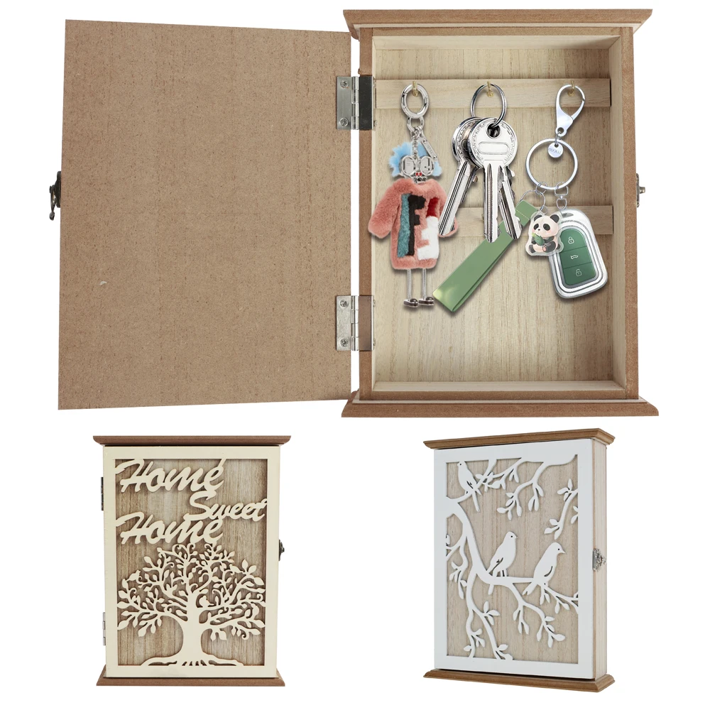 

Wood Key Box Decorative Wall Mount Wooden Key Rack with 6 Hooks Key Storage Organizer for Entryway Hallway Office Home Decor