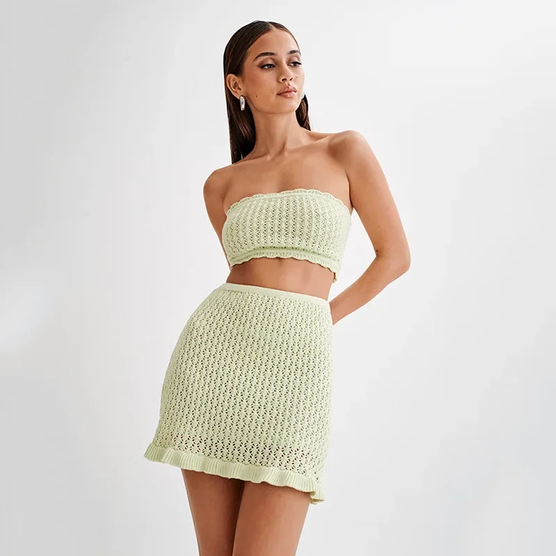 

2026 Summer New Beach Skirt Women's Solid Color Sexy Knitted Hollow Beach Swimsuit Dress