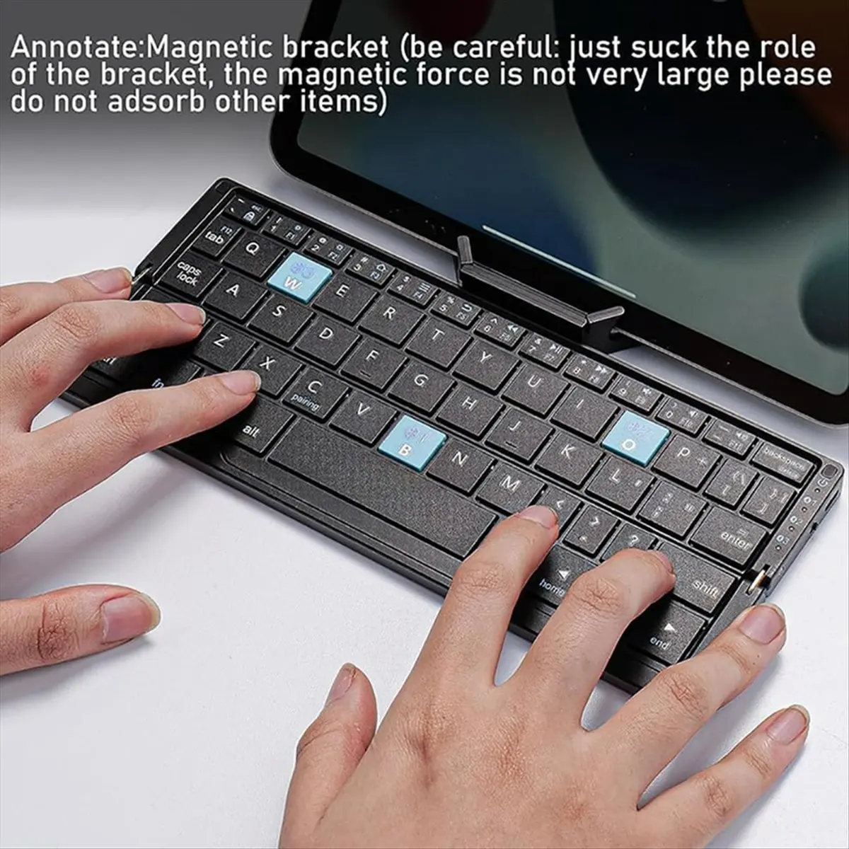Mini Bluetooth Foldable Keyboard, Rechargeable Aluminum Housing Portable Folding Travel Keyboard for Phone Tablet Laptop,A