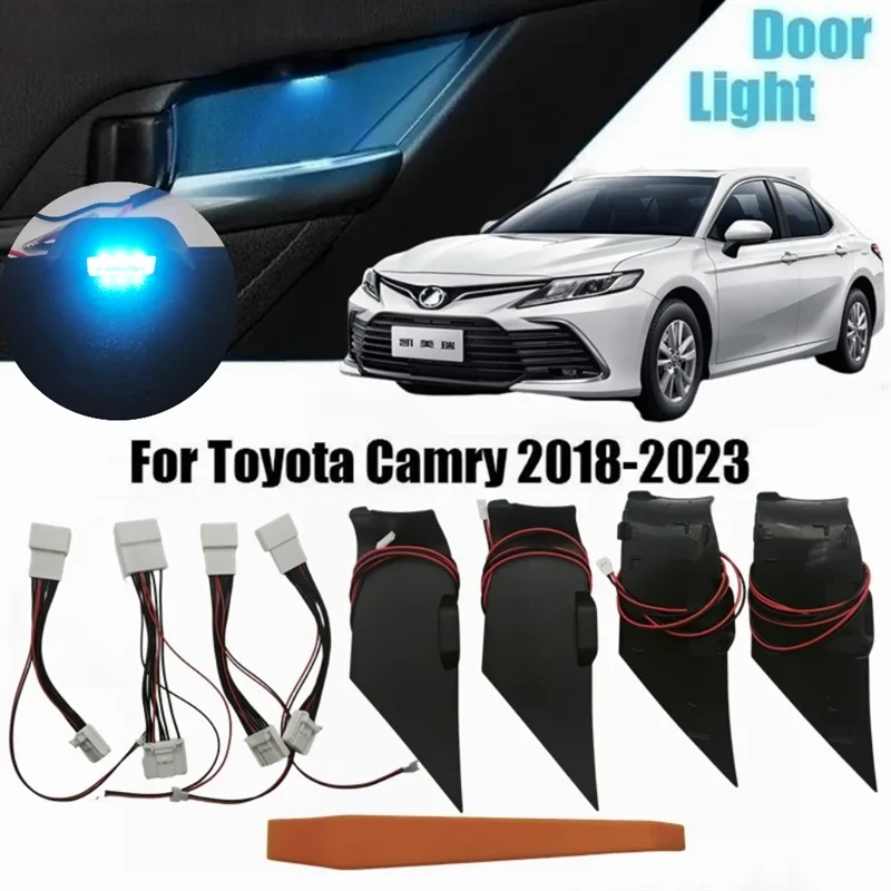 

4 шт. ледяной синий светодиодный светильник для дверной ручки для Toyota Camry XV70 2018-2023, набор декоративных атмосферных освещения для салона автомобиля