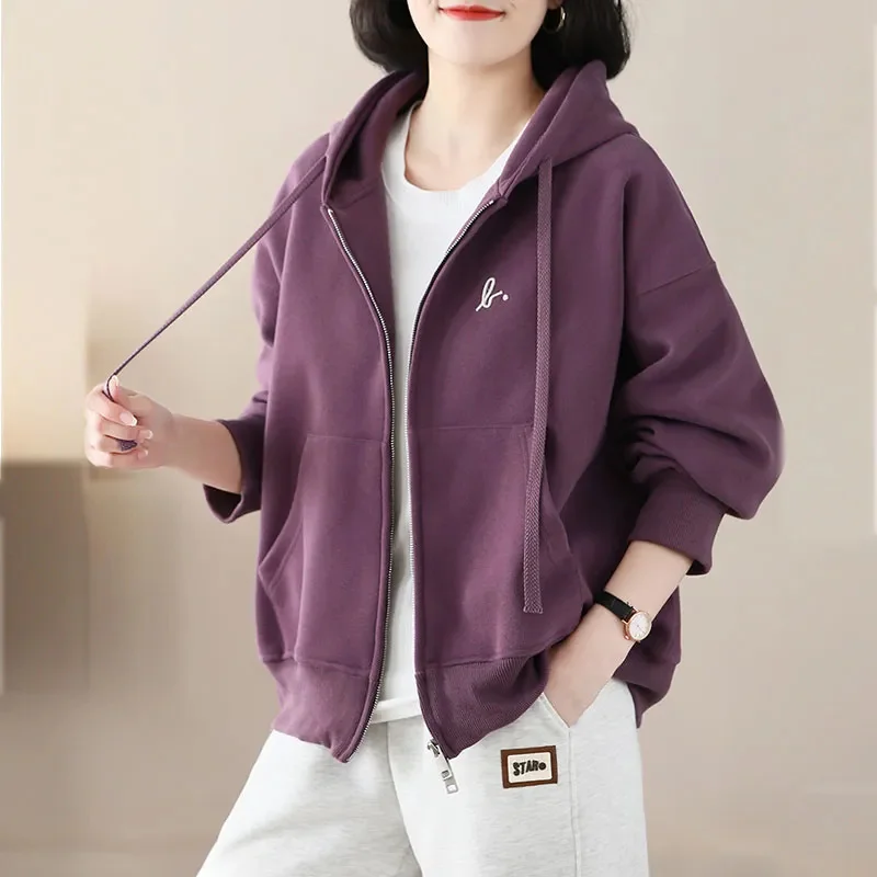 

2024 Sweater Coat Women's Hooded Casual Loose Hoodies Jacket Literary Vintage Spring Autumn Cardigan Sportswear Sport Coat