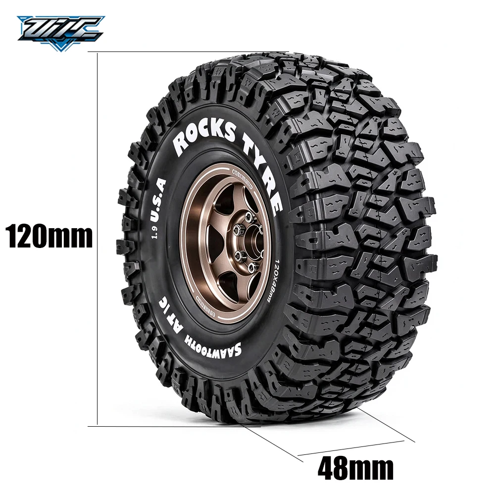 4PCS 1.9 Inch Beadlock Wheel Rims Tires 120mm OD for 1/10 RC Crawler Axial SCX10 RR10 AX10 TRX4 104006 90048 KM2 Upgrade Parts
