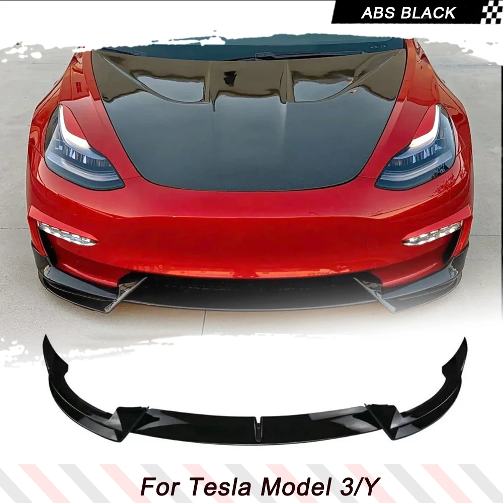 

For Tesla Model 3/ Y 2017-2023 3PCS Car Front Bumper Lip Spoiler Splitter Trim Body Kits ABS Glossy Black Racing Front Lip