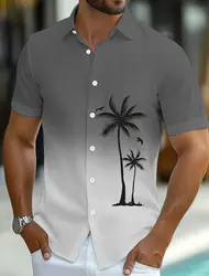 2025 Summer Men's Coconut Tree Gradient Color Tropical Plants Summer Hawaiian Shirt Button Up Shirt Short Sleeve Hawaiian shirts