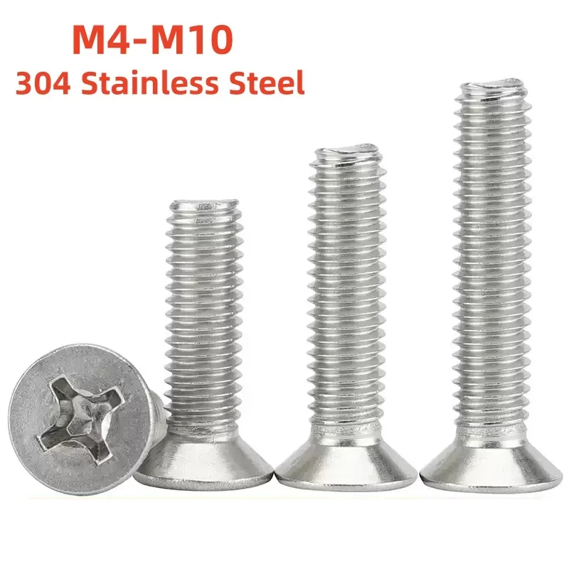 304 Stainless Steel Phillips Countersunk Head Screw M4 M5 M6 M8 M10 Cross Flat Head Bolt Length:4-80mm