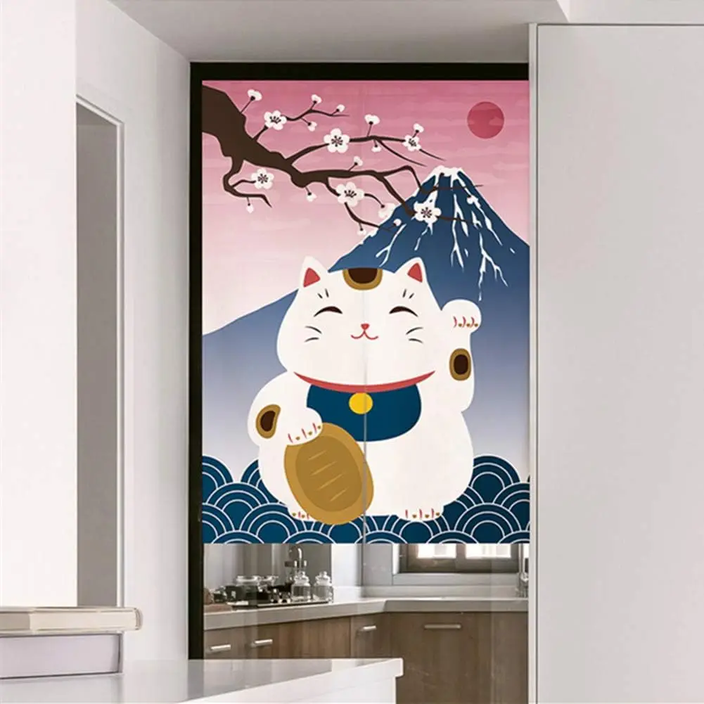 Japanese Noren Doorway Curtain Tapestry Maneki Neko Lucky Cat Door Curtain Ukiyoe Wave Room Divider Home Decoration