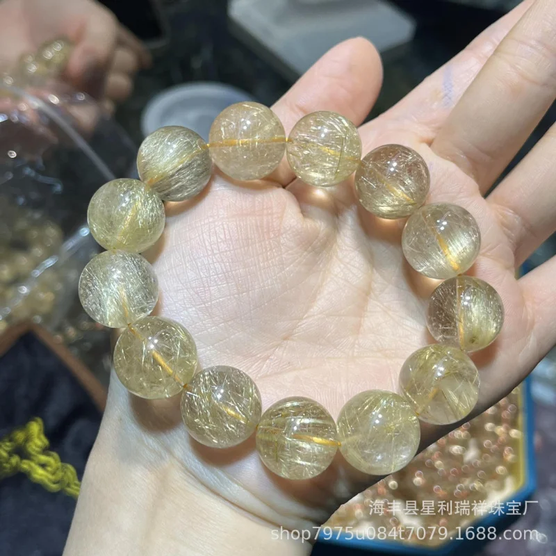 

Natural Golden Hair Buddha Bead Bracelet Full Round Beads