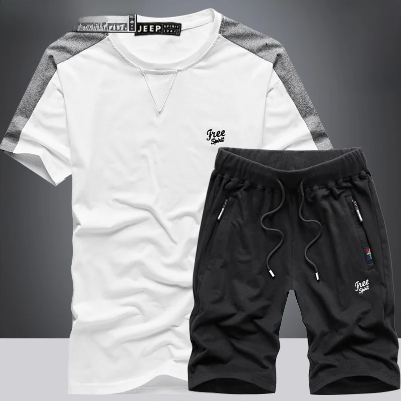 

Men's Summer Casual Sports Suit ort Sve orts Running Fitn Exercise Two-Piece Set Polyester Fiber T-irt
