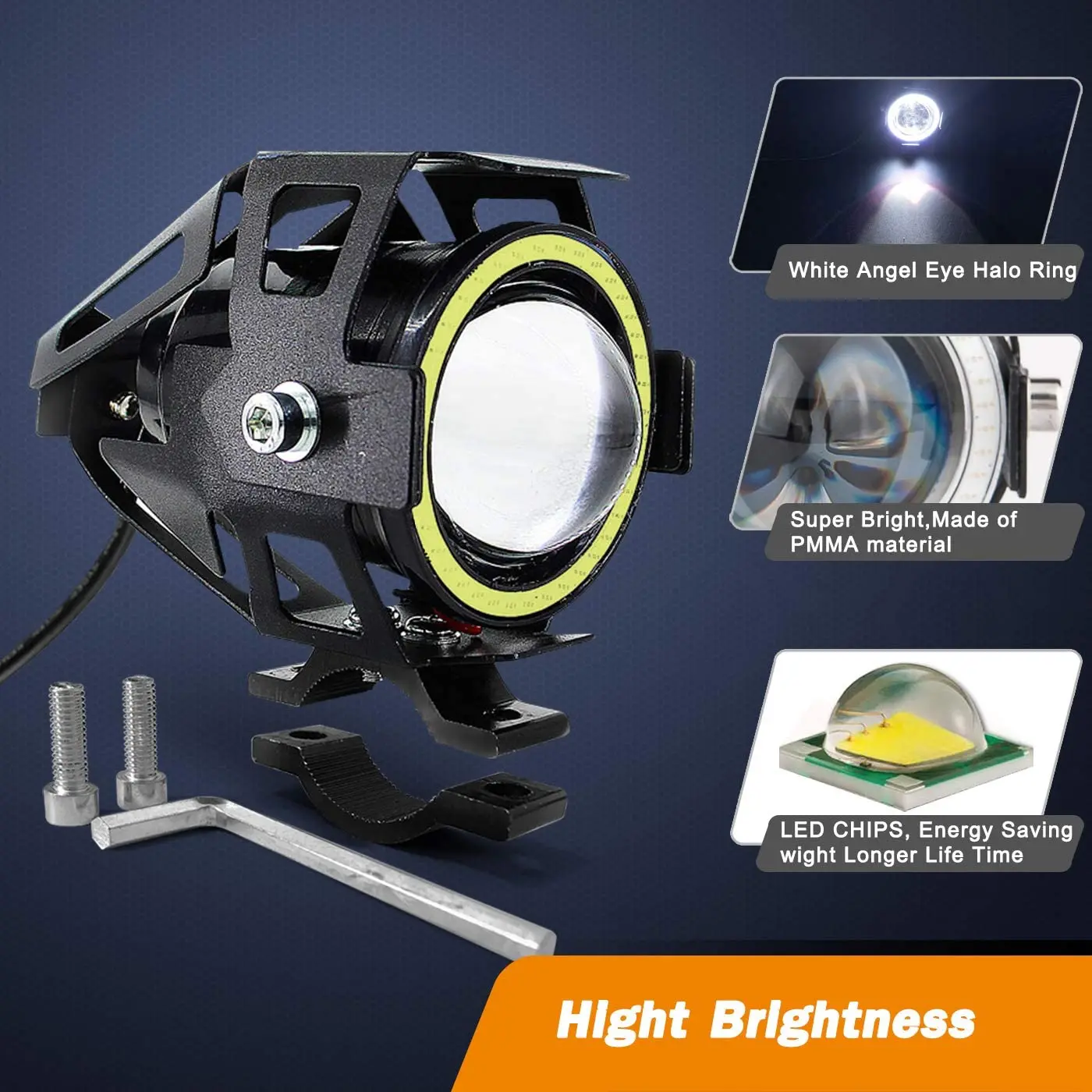 125W U7 LED Auxiliary Motorcycle Angel Eyes Headlight Explorers DRL Spotlights Bright LED Bicycle Lamp Accessories Foggers