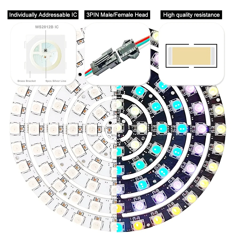 DC5V WS2812B Pixel Ring Modules Individually Addressable Light 28Key Wifi Music Controller Kit Magic Home App 8/16/24/35/45Leds