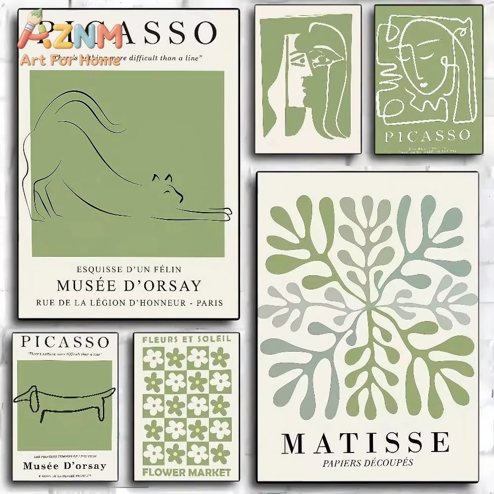 

1pc Minimalist Henri Matisse Picasso Self-adhesive Art Poster Wall Sticker For Living Room Decoration Vintage Decorate Painting