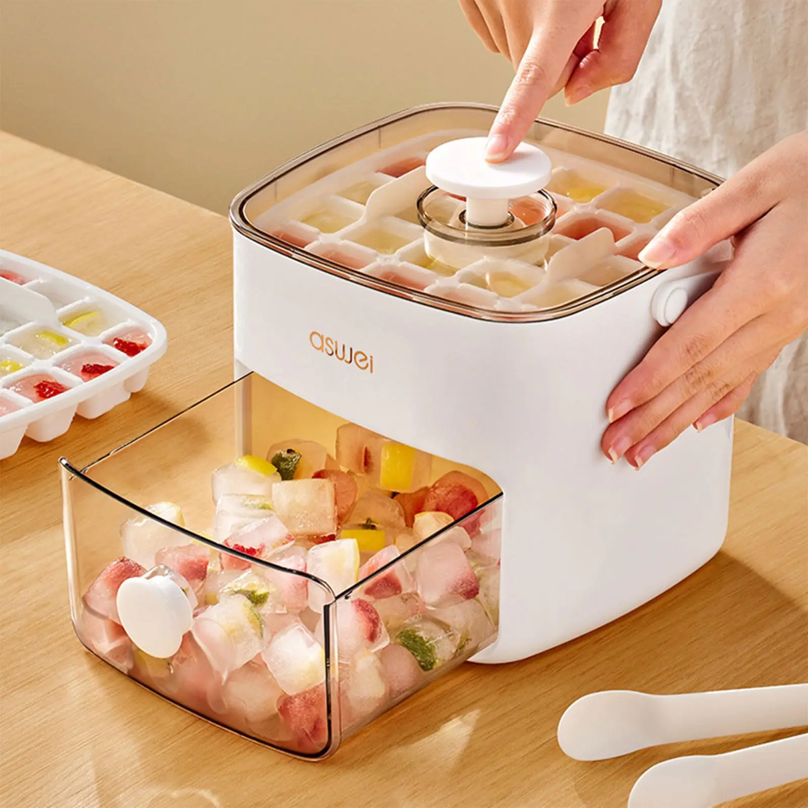 

Большая 48-сеточная машина для изготовления кубиков льда, пищевые формы для кубиков льда, двухслойные с крышкой, пресс, портативный дизайн, бытовой ящик для хранения льда