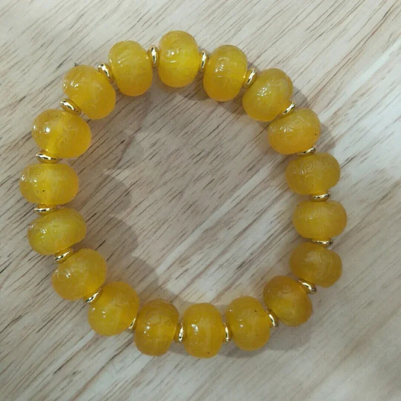 Natural Yellow Agate Fret Abacus Bead Jade Bracelet Jewellery Lucky Exorcise Evil Spirits Auspicious Amulet Fine Jade Jewelry