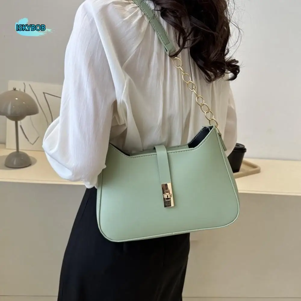 

Solid Color PU Underarm Bag Tote Bag Shoulder Pouch Women Shoulder Bag Large Capacity Korean Style Chain Handbag Travel