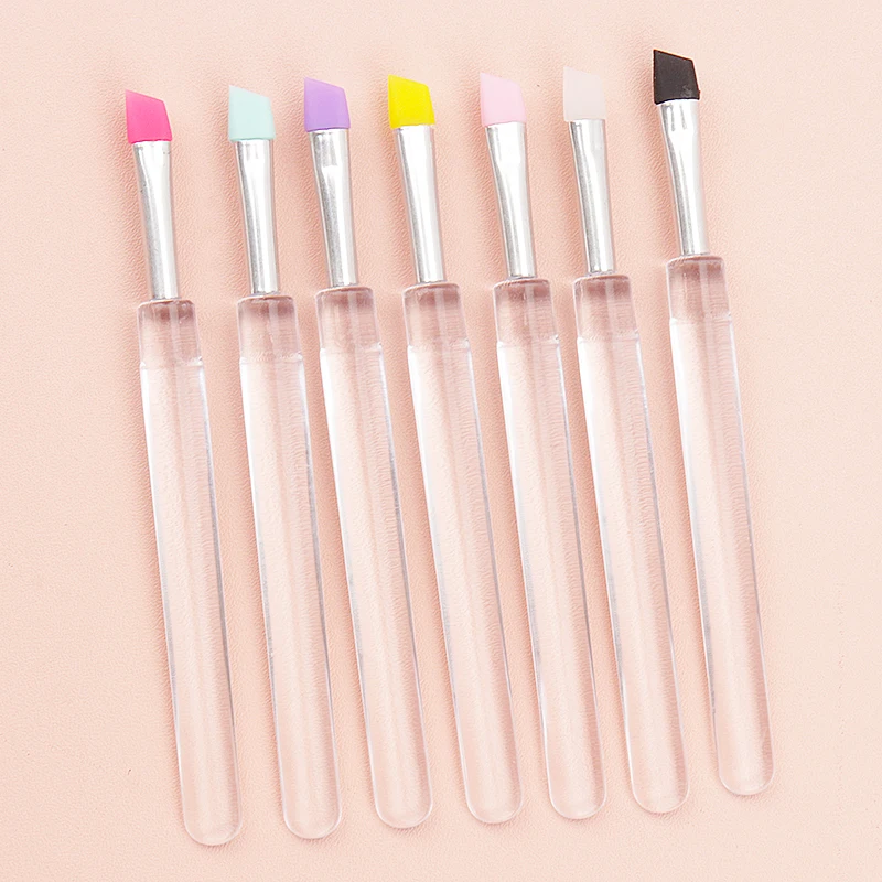 5pcs pennello per Eyeliner in Silicone morbido applicatore colorato manico trasparente portatile pennello per trucco con micropennello pulito strumento di bellezza all'ingrosso