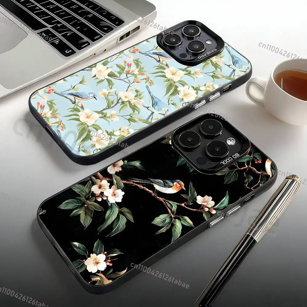 

INS Vintage Floral & Bird Phone Case For iPhone 17,16,15,14,13,12,11,Pro,Max,Plus,Mini Candy Matte Shockproof Cover
